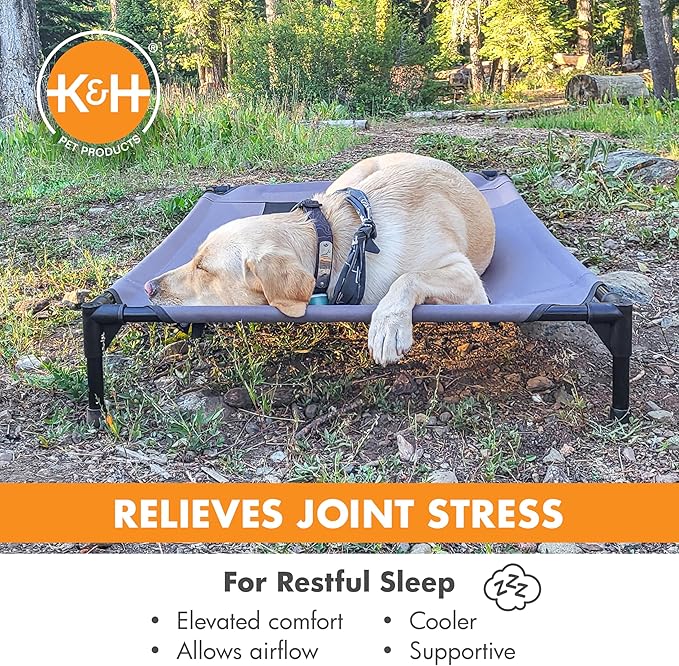 K&amp;H Pet Products Outdoor Elevated Dog Cot, Breathable Cooling Elevated Cot Hammock Pet Bed for Large Dogs, Washable Mesh Cover, Raised Metal Frame, Collapsible, Portable - Large 42 X 30in Gray