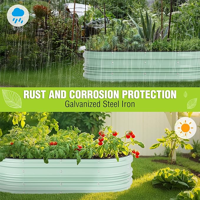 WORKPRO 4x2x1ft Galvanized Raised Garden Bed Set, Rust &amp; Corrosion Protection, Easy Assembly, Safe Edge, Ideal for Vegetables &amp; Flowers, Green