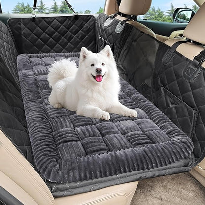 Dog Car Bed Mat, Non-Slip Backseat Extender Pet Blanket, Plaid Dog Bed for SUVs, Sedans &amp; Trucks, Chew-Resistant Travel Pad for Dogs, Easy Clean &amp; Scratch-Proof &amp; Comfort (50"×24.6") Gray