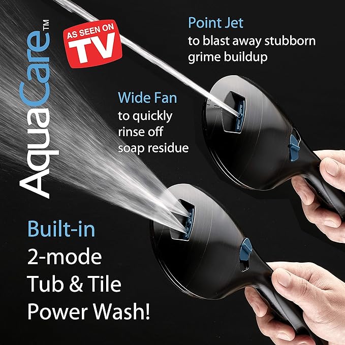 Hotel Spa AquaCare High Pressure 8-mode Handheld Shower Head - Anti-clog Nozzles, Built-in Power Wash to Clean Tub, Tile &amp; Pets, Extra Long 6 ft. Stainless Steel Hose, Wall &amp; Overhead Brackets