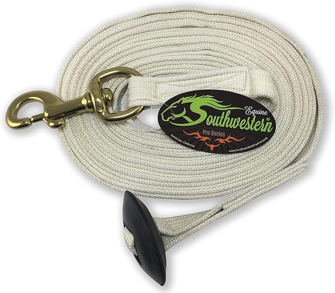 Southwestern Equine Lunge Line for Horses Cotton Horse Lunge Line with Bolt Snap &amp; Rubber Stop (White, 24&
