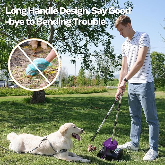 UPSKY Dog Pooper Scooper Swivel Bin &amp; Rake Kit with 100 Waste Bags,33.4" Stainless Steel Long Handle Heavy Duty Pet Poop Shovel for Large Medium Small Dogs, Odor-Proof Lid for Yard/Lawn/Outdoor Use