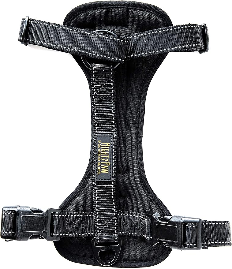 Mighty Paw Dog Car Harness - Vehicle Safety Gear - 2 Leash Attachment - Adjustable Straps - Reflective Stitching - Soft Padding - Standard Harness Functionality - No Pull Front Leash Attachment - L