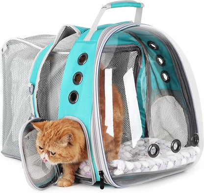 Lollimeow Cat Carrier Backpack, Bubble Expandable Backpack Carrier, Pets and Small Dogs,Airline-Approved, Designed for Travel, Hiking, Walking &amp; Outdoor Use (Square Back Expandable-Green)