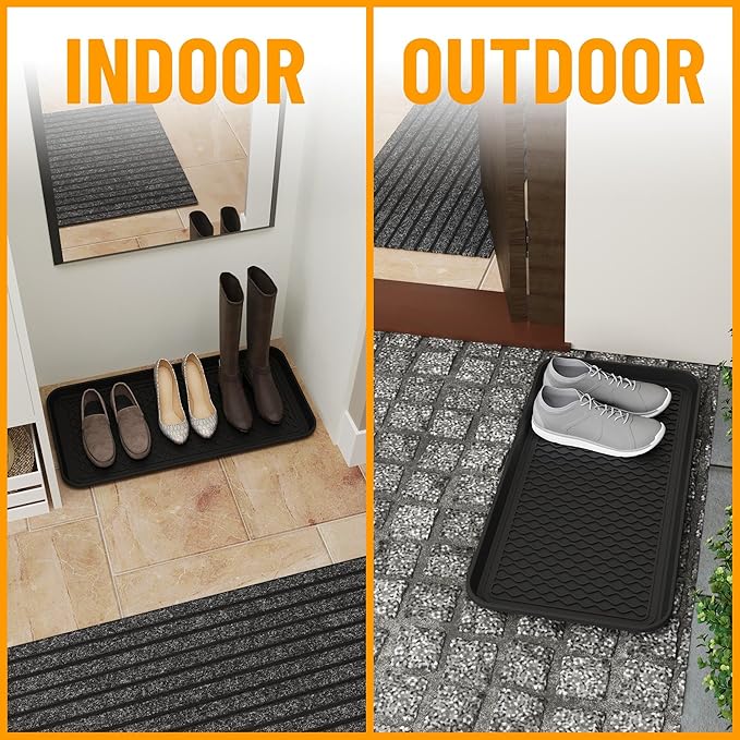 Ottomanson 15” x 30” Multi-Purpose Boot Tray - Waterproof Mat for Shoes, Pet Food, Litter Box, Painting &amp; Planting - 1.2” Raised Edge for Spill Protection
