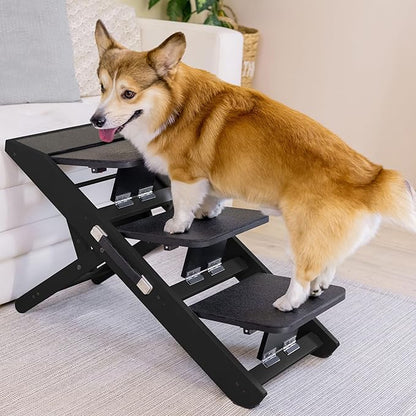 Dog Steps for Bed &amp; Couch 2-in-1 Dog Stairs/Ramp - Height Adjustable Dog Ramp for Couch 7” - 20” - Pet Stairs, Dog Stairs for Small Dogs - Easy to Move Pet Steps with Landing Platform, Black