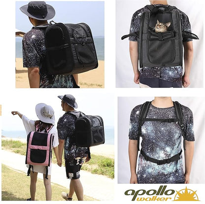 Apollo Walker Dog &amp; Cat Carrier Backpack for 4-15lb Pets - Ventilated Safe Design with Padded Back Support, Breathable Mesh Pet Backpack for Hiking, Travel, Outdoor (Black)