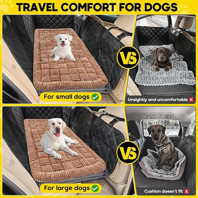 Dog Car Bed Mat, Non-Slip Backseat Extender Pet Blanket, Plaid Dog Bed for SUVs, Sedans &amp; Trucks, Chew-Resistant Travel Pad for Dogs, Easy Clean &amp; Scratch-Proof &amp; Comfort (50"x24.6") Brown