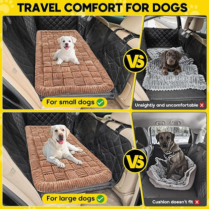 Dog Car Bed Mat, Non-Slip Backseat Extender Pet Blanket, Plaid Dog Bed for SUVs, Sedans &amp; Trucks, Chew-Resistant Travel Pad for Dogs, Easy Clean &amp; Scratch-Proof &amp; Comfort (50"x24.6") Brown