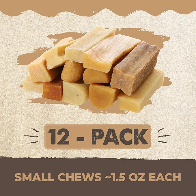 Mighty Paw Yak Cheese Chews for Dogs | All-Natural Long Lasting Pet Treats. Odorless and Great for Oral Health. Limited-Ingredient Chews for Puppies &amp; Power-Chewers (Small, 12 Pack)