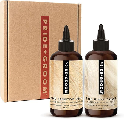 Pride and Groom The Sensitive One Box Set – Dog Shampoo &amp; Conditioner with All Natural Blend of Essential Oils &amp; Ingredients to Soothe, Nourish &amp; Untangle for Long Lasting Shine &amp; Manageability – 32oz