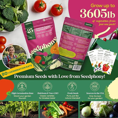 25 Gourmet Garden Vegetable Seeds Variety Pack - 14,965+ Non-GMO Heirloom Vegetables Seeds for Planting Indoor&amp;Outdoor Home Garden Seeds - Gardening Seed Packets for Planting Vegetable Seeds