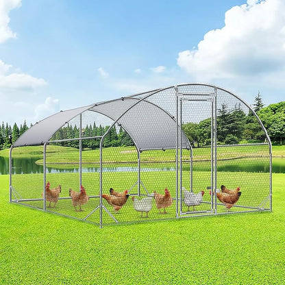 4ever2buy Large Metal Chicken Coop with Run Walk-in Poultry Cage Chicken Runs House Pen Cage Dome Roofed Chicken Coops with Anti-Ultraviolet Cover for Outdoor Yard Farm Use 9.5&
