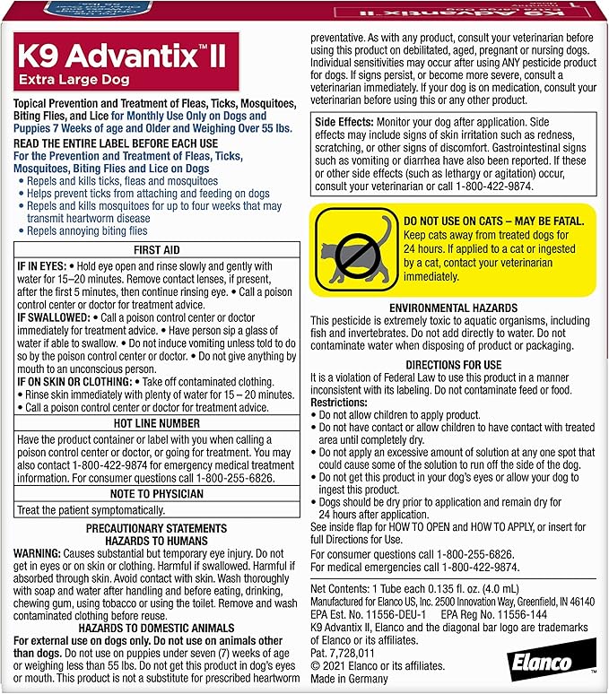 K9 Advantix II XL Dog Vet-Recommended Flea, Tick &amp; Mosquito Treatment &amp; Prevention | Dogs Over 55 lbs. | 1-Mo Supply