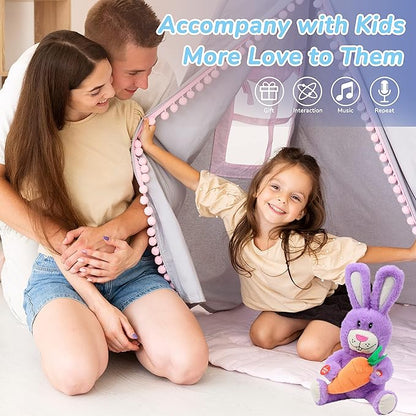 Hopearl Talking Singing Bunny Repeats What You Say Rabbit Musical Shaking Head Electric Interactive Animated Toy Speaking Plush Buddy Gifts for Toddlers, Purple, 15&