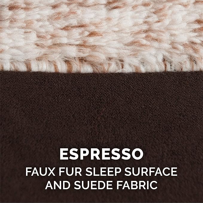 Furhaven Cooling Gel Dog Bed for Large Dogs w/ Removable Bolsters &amp; Washable Cover, For Dogs Up to 125 lbs - Two-Tone Plush Faux Fur &amp; Suede L Shaped Chaise - Espresso, Jumbo Plus/XXL