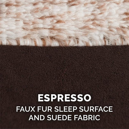 Furhaven Cooling Gel Dog Bed for Large Dogs w/ Removable Bolsters &amp; Washable Cover, For Dogs Up to 125 lbs - Two-Tone Plush Faux Fur &amp; Suede L Shaped Chaise - Espresso, Jumbo Plus/XXL