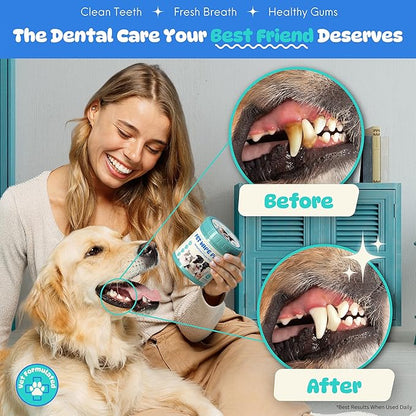 All-in-1 Dog Teeth Cleaning Wipes | Enzymatic Whitening + Premium Scrubbing Beads | No Mess, Pet Dental Wipes &amp; Finger Tooth Brushing Kit | Plant-Based Dental Care for Cats &amp; Dogs (60 Count)