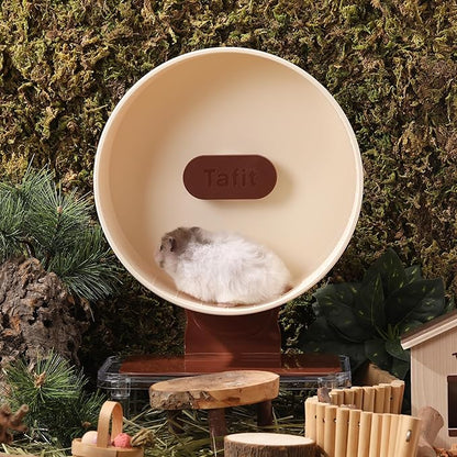 Quiet Hamster Wheel 10.2 Inch Dual-Bearings Silent Small Animals Running Exercise Wheel Height Adjustable for Syrian Hamsters, Gerbils, Rats, or Other Small Pets, Mousse White