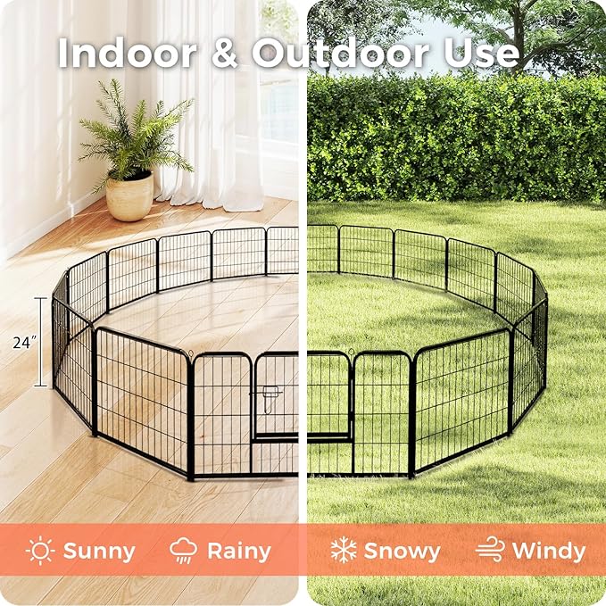 24 Inch Dog Playpen - 16 Panels Metal Pet Exercise Pen for Puppy, Indoor/Outdoor Dog Fence for Yard, Garden, Camping &amp; RV Travel