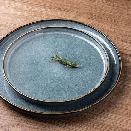 GBHOME Ceramic Dinnerware Sets for 4, 12 Pieces Stoneware Plates and Bowls Sets, Reactive Glaze Dishes -Scratch Resistant, Dishwasher&amp;Microwave Safe, Space Blue