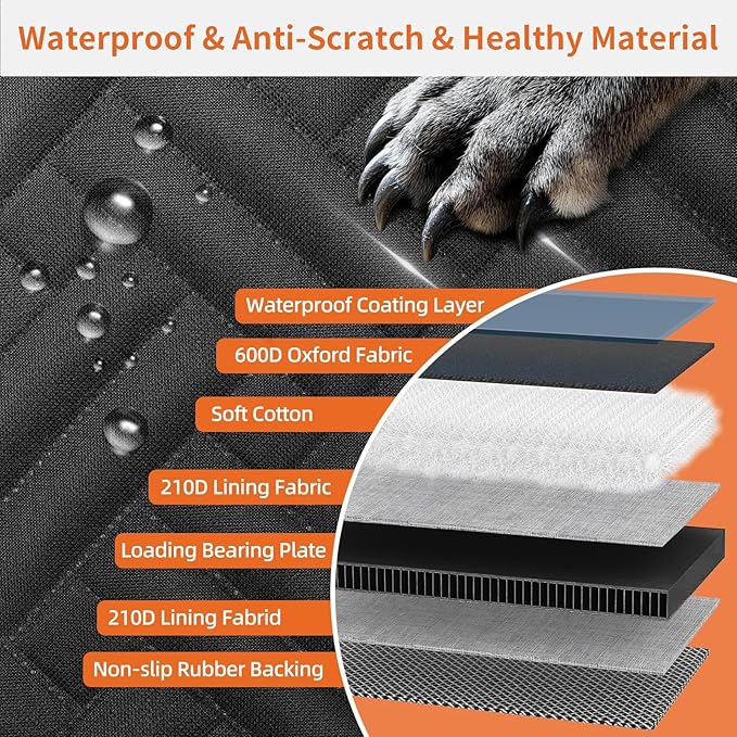 Dog Car Seat Cover for Back Seat,100% Waterproof &amp; Scratchproof Back Seat Pet Cover for Dogs,5MM PP Board Hard Bottom Dog Bed for Car,Supports 400lbs Back Seat Extender for Dogs for Car/SUV