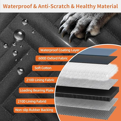 Dog Car Seat Cover for Back Seat,100% Waterproof &amp; Scratchproof Back Seat Pet Cover for Dogs,5MM PP Board Hard Bottom Dog Bed for Car,Supports 400lbs Back Seat Extender for Dogs for Car/SUV