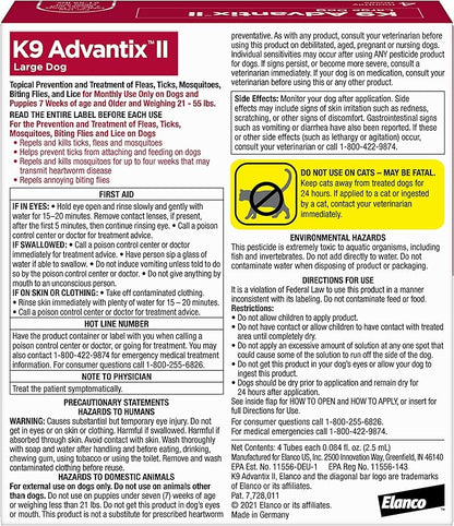 K9 Advantix II Large Dog Vet-Recommended Flea, Tick &amp; Mosquito Treatment &amp; Prevention | Dogs 21 - 55 lbs. | 4-Mo Supply