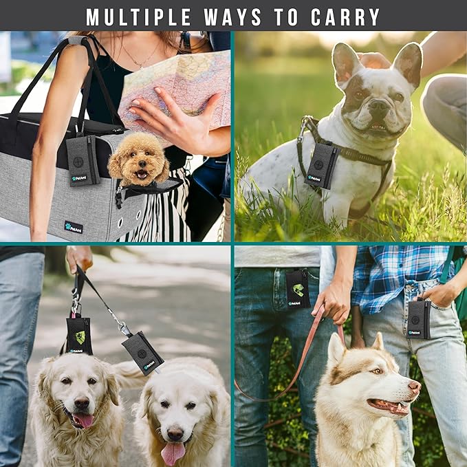 PetAmi Dog Poop Bag Holder for Leash, Dog Waste Bag Dispenser with Clip, Treat Pouch, Walking &amp; Camping Accessory with Trash Bag Roll, Gray 1 Pack