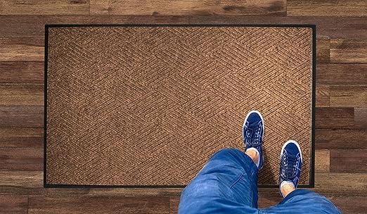 WaterHog Diamond | Commercial-Grade Entrance Mat with Rubber Border – Indoor/Outdoor, Quick Drying, Stain Resistant Door Mat (Medium Brown, 6&