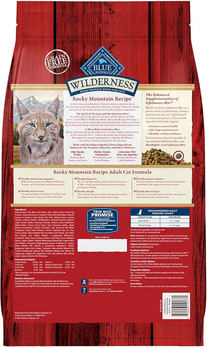 Blue Buffalo Wilderness Adult Dry Cat Food, Rocky Mountain Recipe, Chicken-Free &amp; Grain-Free Recipe Made with Natural Ingredients, Red Meat, 4-lb Bag