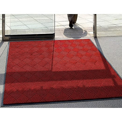 M + A Matting WaterHog Diamond | Commercial-Grade Entrance Mat with Rubber Border – Indoor/Outdoor, Quick Drying, Stain Resistant Door Mat (Solid Red, 4&