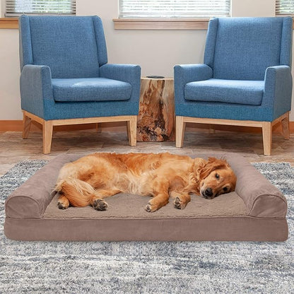 Furhaven Cooling Gel Dog Bed for Large Dogs w/ Removable Bolsters &amp; Washable Cover, For Dogs Up to 95 lbs - Plush &amp; Suede Sofa - Almondine, Jumbo/XL