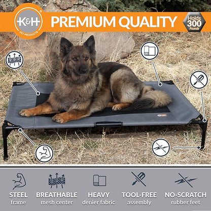 K&amp;H Pet Products Outdoor Elevated Dog Cot, Breathable Cooling Elevated Cot Hammock Pet Bed for XL Dogs, Washable Mesh Cover, Raised Metal Frame, Collapsible, Portable - Extra-Large 50 X 32 Charcoal
