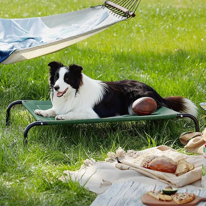 Bedsure Outdoor Elevated Dog Bed Large Sized Dog, Portable Indoor &amp; Outdoor Cooling Raised Cot Pet Hammock Bed with Skid-Resistant Feet, Frame with Breathable Mesh, Green, 49 inches