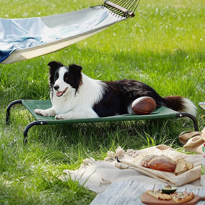 Bedsure Outdoor Elevated Dog Bed Large Sized Dog, Portable Indoor &amp; Outdoor Cooling Raised Cot Pet Hammock Bed with Skid-Resistant Feet, Frame with Breathable Mesh, Green, 49 inches