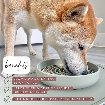 The Slowdown Bowl Silicone Slow Feeder for Dogs &amp; Puppies, Slow Eating, Modern Lick Mat Design, Reduces Gulping, Fits 2 Cups 7.5” Across x 1.5” Tall, Mealtime Challenge, Medium-Sand