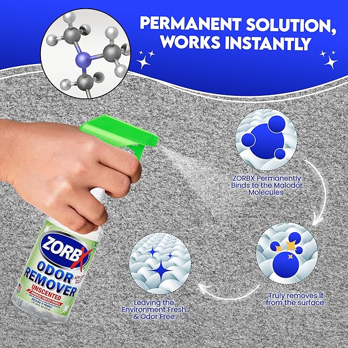 ZORBX Unscented Multipurpose Odor Eliminator Value Pack 2 Oz + 16 Oz + 32 Oz - Used in Hospitals &amp; Healthcare Facilities - Advanced Trusted Formula - Perfect Bundle to Get Rid of Unpleasant Odors