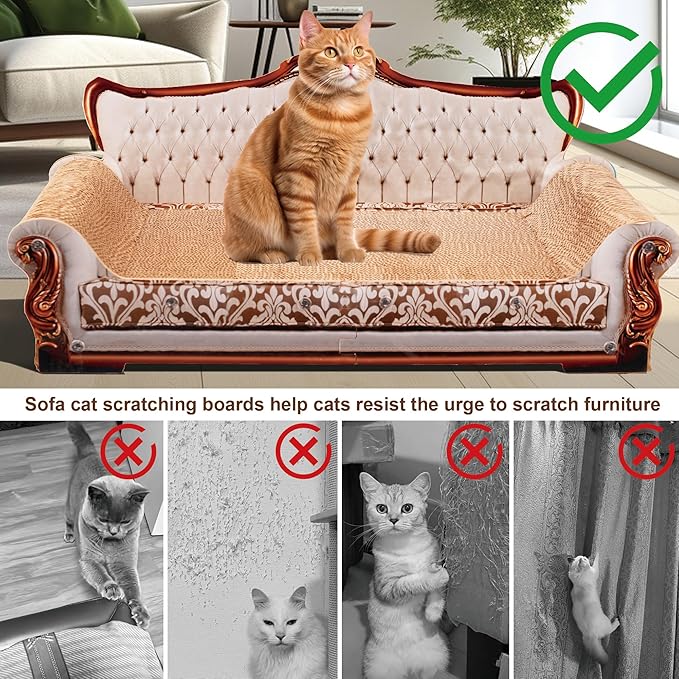 Scratching Sofa, Couch Shaped Thick Scratching Cardboard, Lounge Bed for Indoor Rest&amp;Play, Sofa Scratcher Pad (Silver, 27.6" L X 12.4" W X 11.8" H)