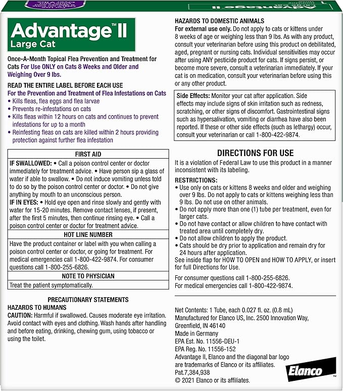 Advantage II Large Cat Vet-Recommended Flea Treatment &amp; Prevention | Cats Over 9 lbs. | 1-Month Supply