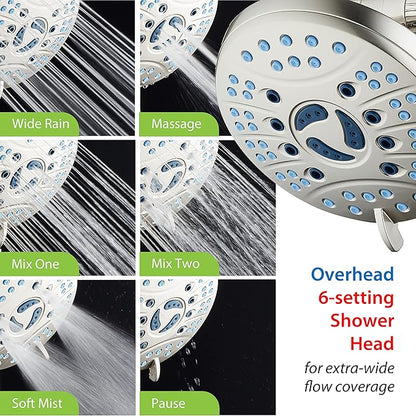 Hotel Spa AquaCare As-Seen-On-TV High Pressure 48-setting Rain &amp; Handheld 3-way Shower Head Combo - Anti-clog Nozzles/Tub, Tile &amp; Pet Power Wash/Extra Long 6 ft. Hose/All Chrome Finish