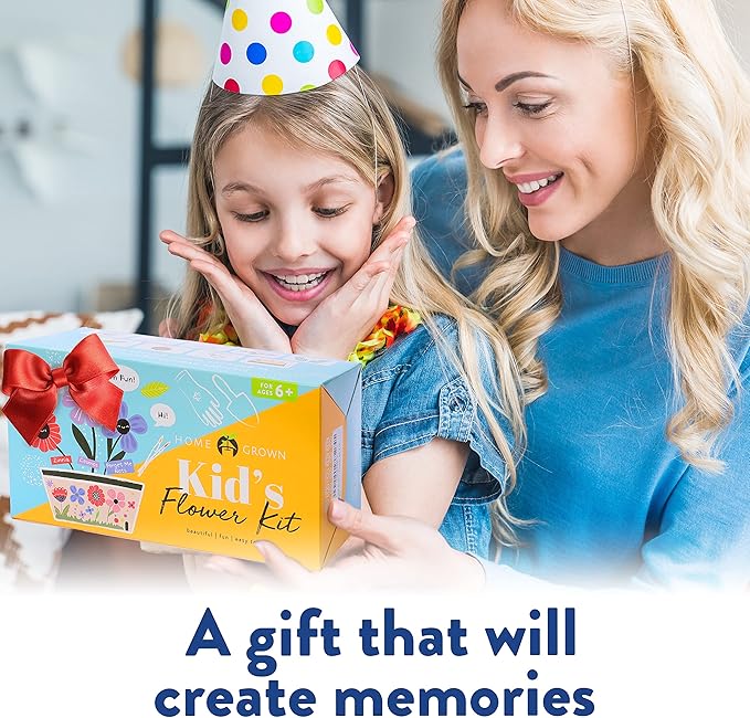 Home Grown Paint &amp; Grow Flower Gardening Kit Set for Boys and Girls - Craft Activity Toy for Kids, Ages 5 6 7 8-12 Years Old - Unique Birthday Present - Plant Gift Toys