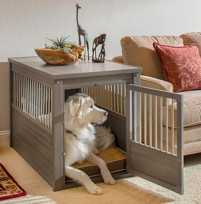 New Age Pet ECOFLEX Dog Crate End Table - Furniture-Style Pet Crate for Crate Trained Dogs - Stainless Steel Tubing &amp; a Latched Closure - 10 Year Manufacturer&