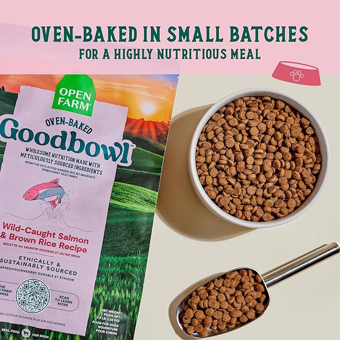 Open Farm Goodbowl, Oven-Baked Small Batch Dry Dog Food - Wild Caught Salmon &amp; Brown Rice Recipe, Includes Non-GMO Produce &amp; Grains, 22lb Bag (352oz Bag)