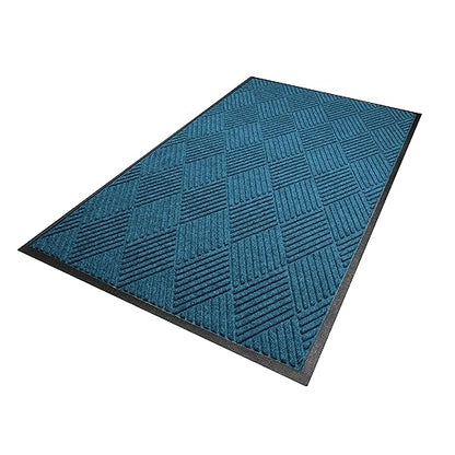 WaterHog Diamond | Commercial-Grade Entrance Mat with Rubber Border – Indoor/Outdoor, Quick Drying, Stain Resistant Door Mat (Medium Blue, 3&