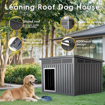 DRATO Dog House for Both Indoor and Outdoor with Weatherproof Roof Removable Floors for Medium to Large Dogs Interior Space (Black, Medium(32.2 * 25.12 * 24.13&