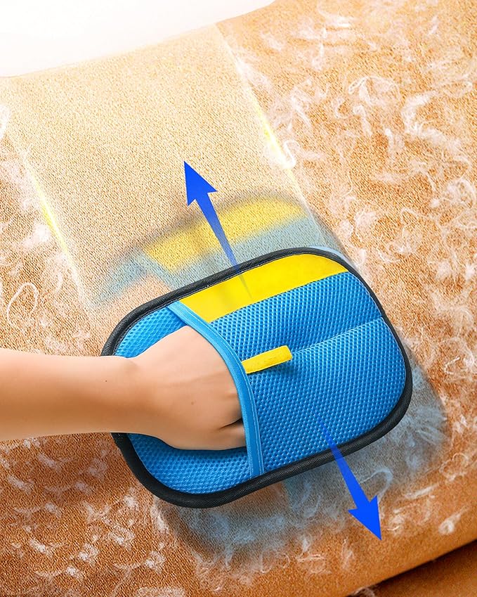 2025 Thickened Electrostatic Pet Hair Removal Gloves (2 Pcs) - Reusable Strong Grooming Gloves for Cats &amp; Dogs, Hair Remover for Couch, Furniture, Carpet, Car Seats &amp; Clothing (Blue)