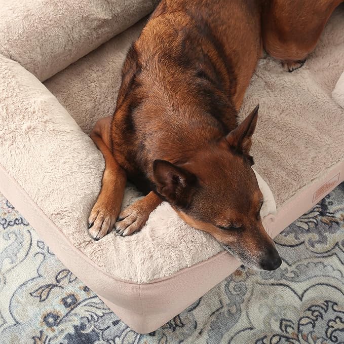 TOWN &amp; COUNTRY EVERYDAY CuddleTown Comfy Solid Bolster Sofa Pet Bed, Supportive &amp; Calming Egg Crate Foam, Non-Slip Bottom, Machine Washable Cover, Warm Taupe, Large 35"x25"x8"
