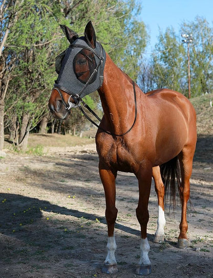 Horse Fly Mask with Ears, UV Protection Mask for Horses, Elasticity Mask with Big Mesh Eye Covers, Snug Fitting Comfortable Breathable Lightweight Dappled Gray Cob