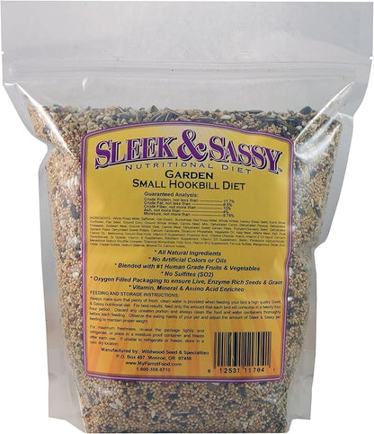 SLEEK &amp; SASSY Garden Small Hookbill Bird Food for Cockatiels, Lovebirds, Quaker Parrots &amp; Small Conures (4 lbs.)